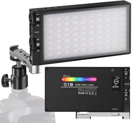 G1s RGB Video Light, Built-in 12W Rechargeable Battery LED Camera Light Full Color 12 Common Light Effects, CRI≥97 2500-8500K LED Video Light Panel with Aluminum Alloy Body