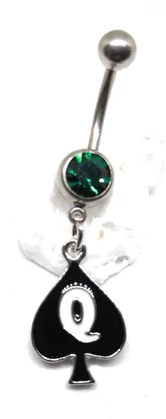 QOS - Queen Of Spades - Hotwife Navel Belly Piercing 16G - Rhinestone