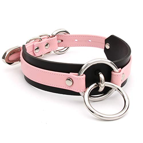 lalatia Handmade Women O Ring Faux Leather Choker - Pink Black Silver