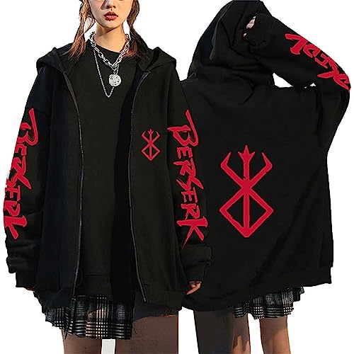 KeepRock Men's Berserk Zipped Hoodie Anime Guts Print Hoodies Men/Women Long Sleeve Casual Sweatshirt Oversized Clothing - M - # 5
