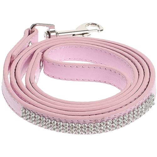 UEETEK Pet Dog PU Leather Leash Dog Training Walking Lead Belt Dog Rope with Sparkly Studded Rhineston for Pet Puppy Cat (Pink)