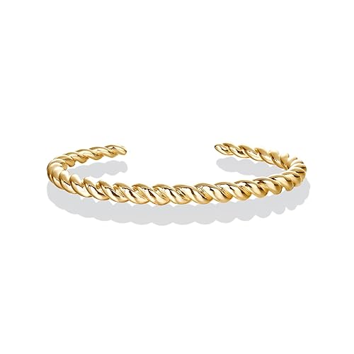 PAVOI Gold Plated Twisted Chunky Bangle Bracelet | 14K Gold Plated | Lightweight Everyday Jewelry - Yellow Gold - 6.5 Inches