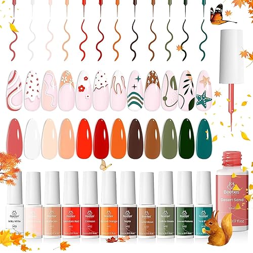 beetles Gel Polish 12 Pcs White Nude Red Green Gel Polish Paint Swirl Gel Nail Art Built Thin Brush in Bottle Soak off Uv Led Lamp Fall Gel Nail Polish - Nature Philosophy - 0.18 Fl Oz (Pack of 12)