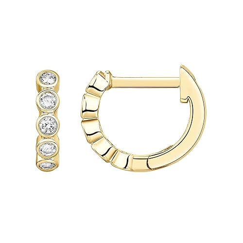 PAVOI 14K Gold Plated Sterling Silver Post Pave Cubic Zirconia Huggie Hoop Earrings for Women - Yellow Gold - Bezel
