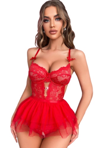 SOLY HUX Women's Sexy Lingerie Heart Mesh for Sex Naughty Babydoll Valentines Gift Lingerie for Women