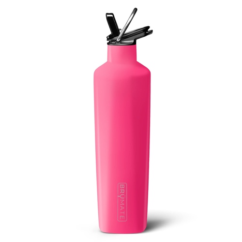 BrüMate ReHydration - 100% Leakproof 25oz Insulated Water Bottle with Straw - Stainless Steel Water Canteen (Neon Pink)