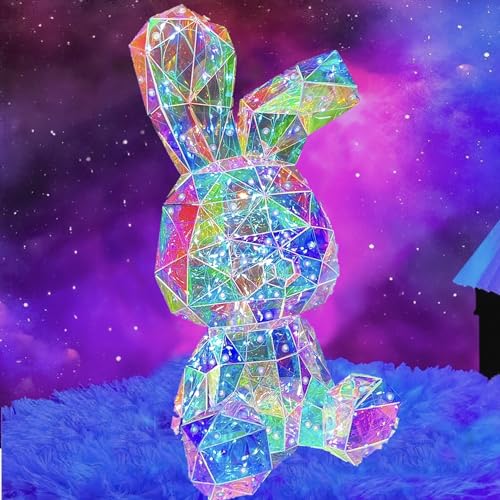 in His name LED Bunny Night Light – LED Holographic Kids Night Light – Galaxy Rainbow Bedside Lamp – Cute Nursery Decor, Bedroom, Nightstand, Easter Gift, Baby Shower, Birthday, Valentines - Bunny