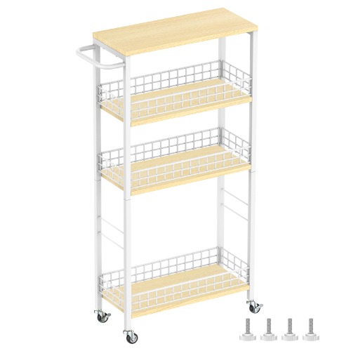 Slim Kitchen Wagon Storage Cart with Wheels Width 7.5 inches (19 cm), 4 Tiers, Gap Storage, Storage Cart, Kitchen, Washroom, Toilet, Storage, Space Saving, Storage Shelf, Handle, Living Room, Slim - white