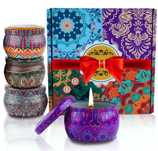 Scented Candles Gifts for Women, GVTECH 4.4 Oz Large Aromatherapy Candles, Scented Candles Gift Set, Real Soy Wax Portable Travel Tin Candle, 4 Pack Metal, Birthday Gifts for her, Mother's Day