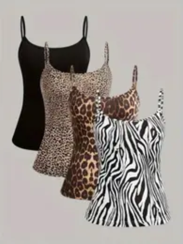 Women's Plain/All Over Print Cami Top, Casual Sleeveless Spaghetti Strap Top for Summer, Ladies Clothes for Daily Wear