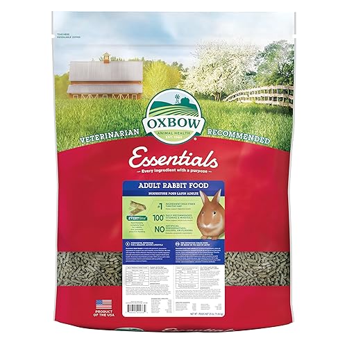 Oxbow Essentials Adult Rabbit Food - All Natural Adult Rabbit Pellets - Fiber Rich Formula - All Natural Vitamins & Minerals - No Seeds and Artificial Ingredients - Made in the USA - 25 lb. - Adult - 25 Pound (Pack of 1)