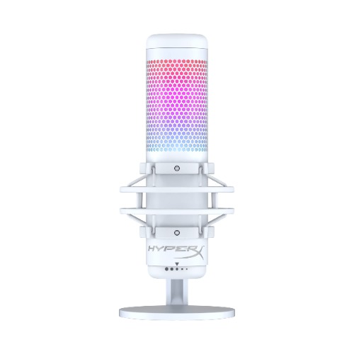 HyperX QuadCast S – RGB USB Condenser Microphone for PC, PS5, Mac, Anti-Vibration Shock Mount, 4 Polar Patterns, Pop Filter, Gain Control, Gaming, Streaming, Podcasts – White