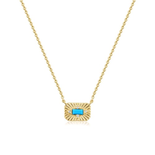 SMALL STARBURST PENDANT WITH TURQUOISE STONE NECKLACE - 14K Gold Vermeil