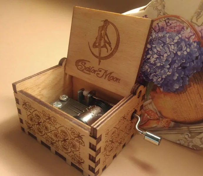 Sailor Moon Music Box Theme Music Chest Wooden Engraved Handmade Vintage Gift