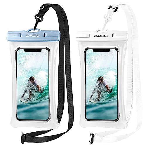 CACOE Floating Universal Waterproof Phone case 2 Pack-Up to 7.0",Waterproof Phone Pouch with Adjustable Neck Lanyard,IPX8 Cell Phone Dry Bags for Beach Pool Swimming（White+Blue） - White+Blue