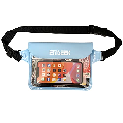EMSEEK Waterproof Waist Pouch Dry Belt Bag Fanny Pack Keep Your Key Fob Wallet Kindle Phone Dry Perfect For Swim Surf Snorkel(Blue) - Blue