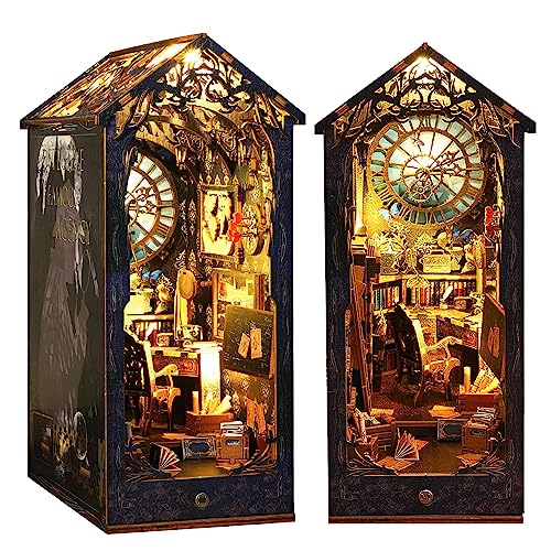 Losbenco Book Nook Kit, DIY Dollhouse Booknook Bookshelf Insert Decor Alley, DIY Book Nook Miniature Kit with Lights, 3D Wooden Puzzle Decorative Bookend Miniature Model Kits for Kids/Adults