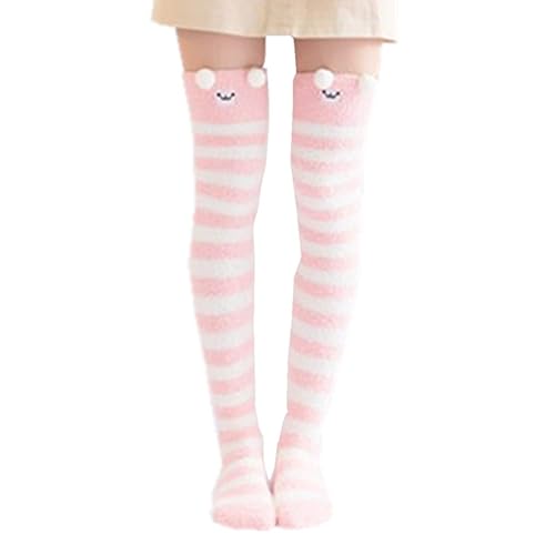 Long Socks Girls Soft Warm Coral Fleece Kawaii Stockings - Coral