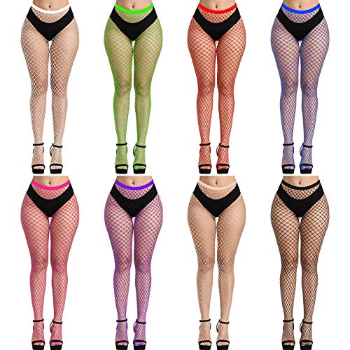 CHRORINE 8 Pcs Fishnet Stockings High Waist Tights 8 Color Fishnet Tights for Wome