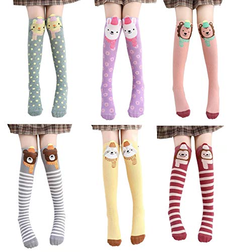 CISMARK Cartoon Animal Cat Bear Fox Cotton Over Calf Knee High Socks, 6 Colors, One Size - 6 Colors-D
