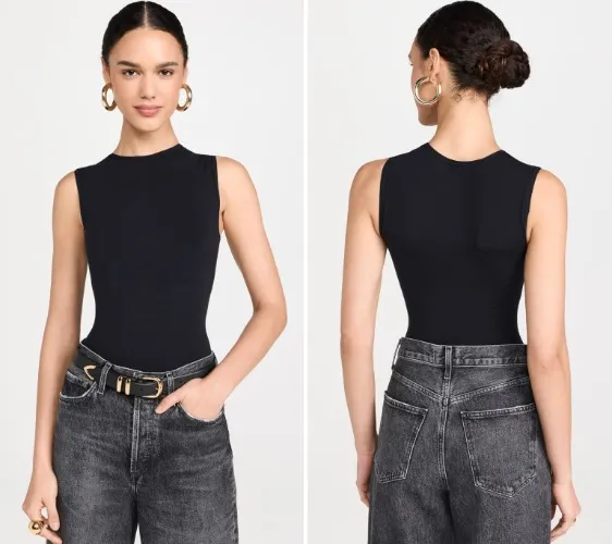 Naked Wardrobe Squared Away Long Sleeve Thong Bodysuit | Nordstrom