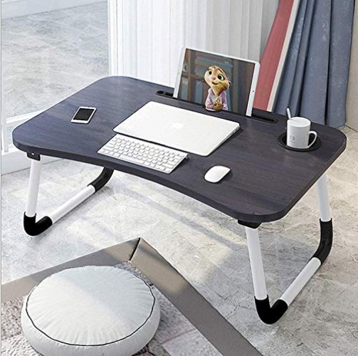 VASLON Foldable Laptop Table,Laptop Desk, Portable Laptop Bed Tray Table Notebook Stand Reading Holder with Foldable Legs for Eating Breakfast, Reading Book, Watching Movie on Bed/Couch/Sofa - BLACK