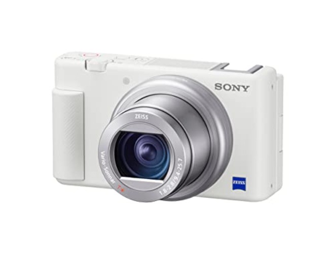 Sony ZV-1 Digital Camera for Content Creators, Vlogging and YouTube with Flip Screen, Built-in Microphone, 4K HDR Video, Touchscreen Display, Live Video Streaming, Webcam, Compact - Color White - Base