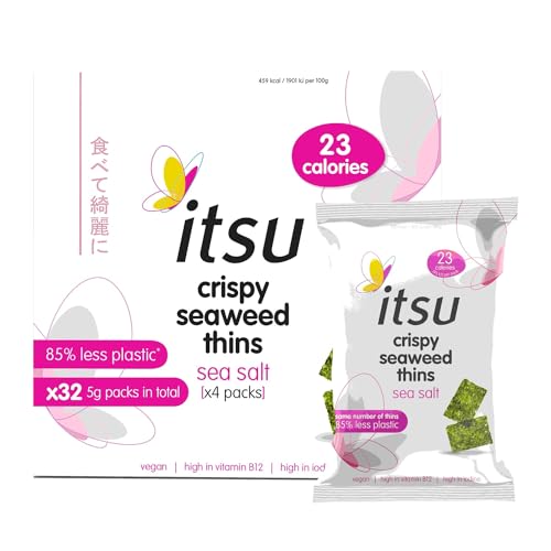 itsu Sea Salt Flavour Seaweed Thins | Crispy Seaweed Thins | NEW Larger Pack of 32 (32 x 5 g packs) | Vegan, Low Calorie, Healthy Snack - Sea Salt