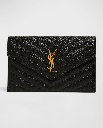 YSL Monogram Small Wallet on Chain in Grained Leather