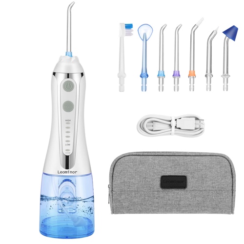 [2023 New Version]Leominor Cordless Water Flosser Oral Irrigator,Portable Dental Flosser 5 Modes IPX7 Waterproof 300ML,with Travel Bag and 7 Jet Tips, Rechargeable for Home&Travel
