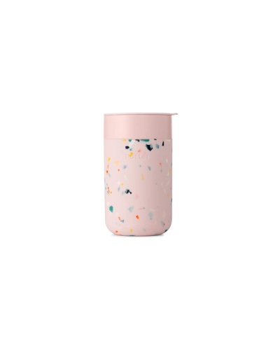 W&P Porter Travel Coffee Mug with Protective Silicone Sleeve, 16 Ounce Terrazzo Blush, Reusable Cup for Coffee or Tea, Portable Ceramic Mug with BPA-Free Press-Fit Lid, Dishwasher Safe, On-The-Go