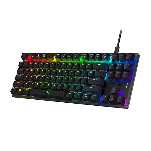 HyperX Alloy Origins Core, Tastiera Meccanica da Gaming Cablata, Illuminazione RGB, Telaio in Alluminio, 80 Milioni di Pressioni Garantite, Cavo USB-C, 3 Dispositivi Collegabili, Layout Inglese, Nera - Nero - Alloy Origins Core US - Single