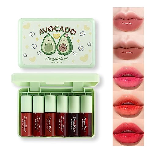 6 Colors Lip Tint Stain Set,Korean Velvet Water Lip Tint Mini Liquid Lipstick,Natural Multi-use Lip and Cheek Tint, Long lasting Non-Stick Cup Waterproof, High Pigment, Vivid Color, Lip Tint Makeup - Avocado