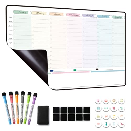 MCCORL Magnetic Dry Erase Weekly Planner with Hourly Time Slots Whiteboard Calendar for Fridge, Schedule Board, TO DO and Chore List for Family 16.5”(L) × 11”(H) - Weekly