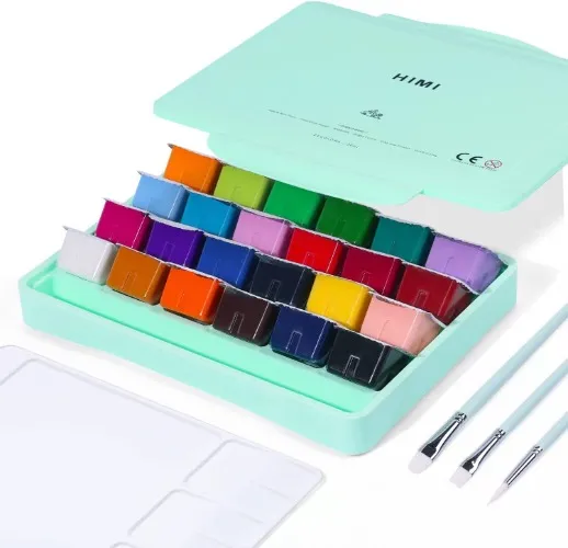Amazon.com: HIMI Gouache Paint Set, 24 Colors x 30ml Unique Jelly Cup Design with 3 Paint Brushes and a Palette in a Carrying Case Perfect for Artists, Students, Gouache Opaque Watercolor Painting (Green)