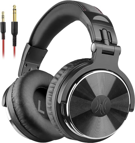 OneOdio Wired Over Ear Headphones Studio Monitor & Mixing DJ Stereo Headsets with 50mm Neodymium Drivers and 1/4 to 3.5mm Jack for AMP Computer Recording Podcast Keyboard Guitar Laptop - Black - Wired - Black