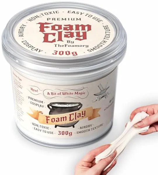 The Foamory Moldable Cosplay Foam Clay (300g White) High Density Air Dry Clay, EVA Foam Sands Paints Easily, Non-Toxic Safe for Kids, Adults & Crafts