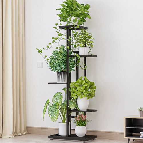 6 Pot Multi Layer Metal Plant Stand Home Decor - Gray