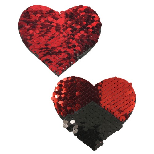 Heart Nipple Pasties - Red/Black Flip Sequins