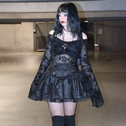 Gothic Chain Polyester Bodysuit Skirt Set - Set / L