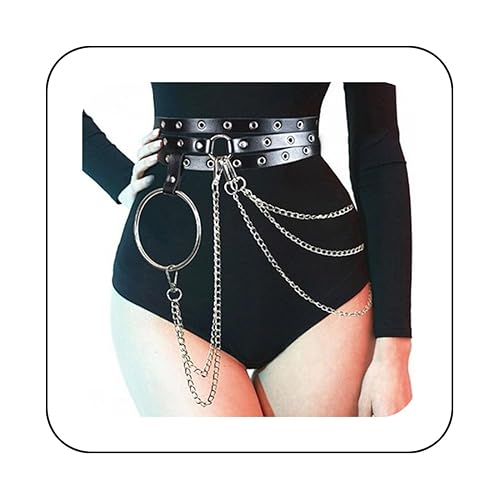 Nicute Leather Waist Belt Chain Punk Fashion Body Chain Black Halloween Accessories Belt for Women