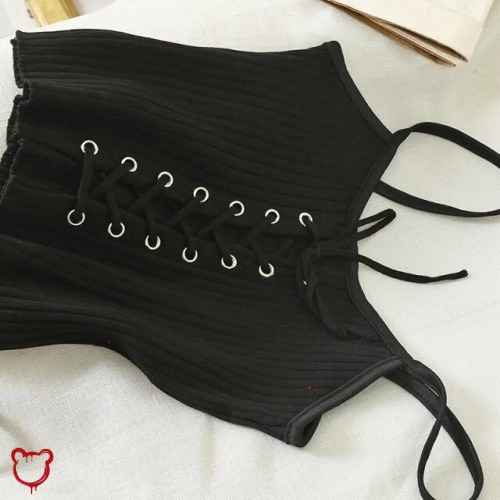 "Lace-Up Black Cropped Cami" - BLACK / One Size
