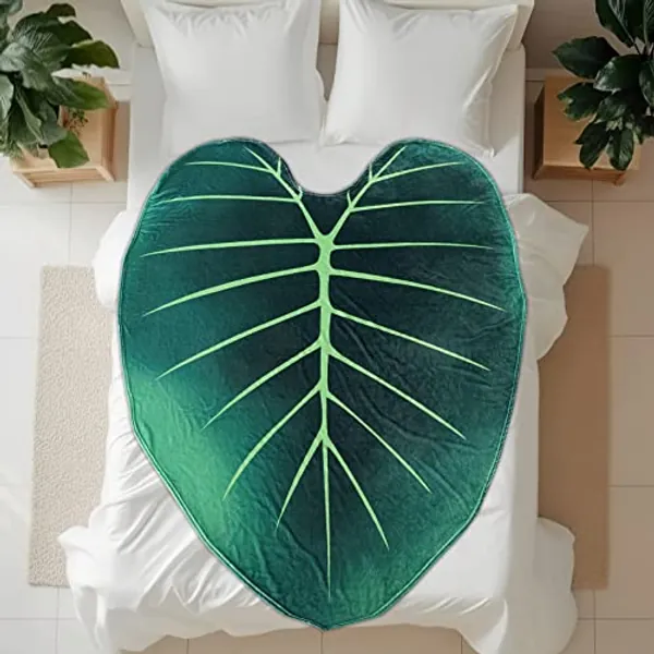 Oswpzor Soft Leaf Blanket Green Giant Leaf Shape Blankets Plant Print Throw Blanket Couch Bed Sofa for Plant Lovers Big Leaf Blankets Size 63x87 Inches