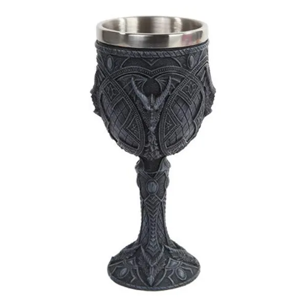 Pacific Giftware Guardian Dragon Wine Goblet Chalice Resin Body Stainless Steel Faux Stone