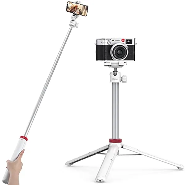 ULANZI MT-44 Extendable Phone Tripod, 59" Selfie Stick Phone Vlog Tripod Stand with 2 in 1 Phone Clip, 360° Ball Head Camera Tripod for iPhone Sony Canon GoPro, Lightweight for Travel White