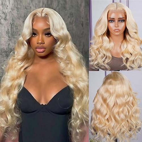 Megalook 613 Lace Front Wig Human Hair 210% Denstiy 5x5 Body Wave Blonde Lace Front Wigs Human Hair Pre Plucked 24 Inch 613 HD Lace Closure Wig - 24 Inch - 5x5 Lace 613glueless Wig