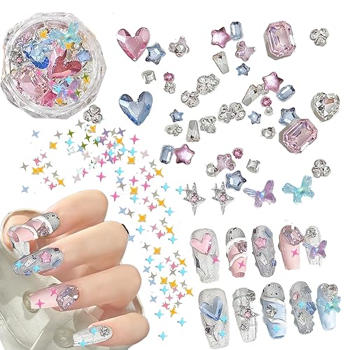 Sylphicore Nail Mix Rhinestones DIY Decorations Manicure Accessories Colorful Crystals Star Heart Butterfly Geometry Design Sparkle Art 3D Set Crystal Crafts