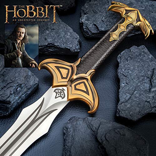 The Hobbit Bard The Bowman’s Sword Replica – Officially Licensed, Certificate of Authenticity, Embossed Leather Grip, Wooden Display Wall Plaque – Unique LOTR Collector Piece - 38 3/8” Overall