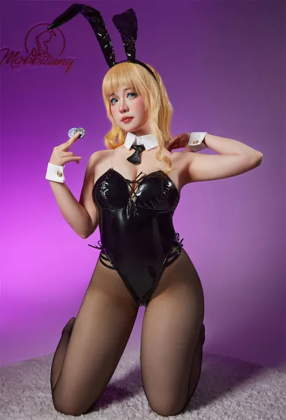 Halloween Bunny Girl Costume Baniga-chan Sexy Lingerie Black Bodysuit with Headband Mesh Stockings