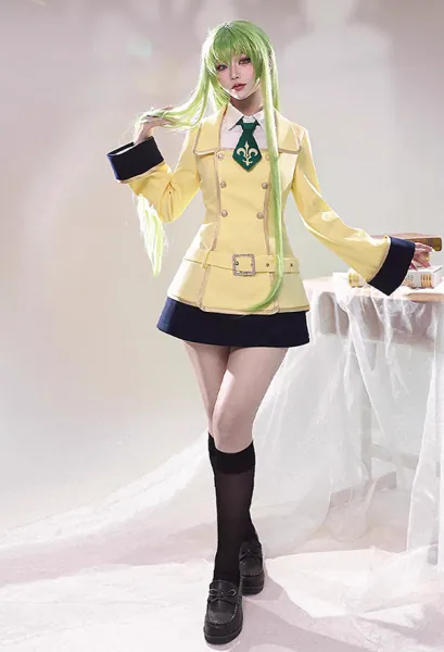Code Giasu C.C. Cosplay Costume School Uniform Suit Jacket and Skirt with Tie and Knee-high Socks